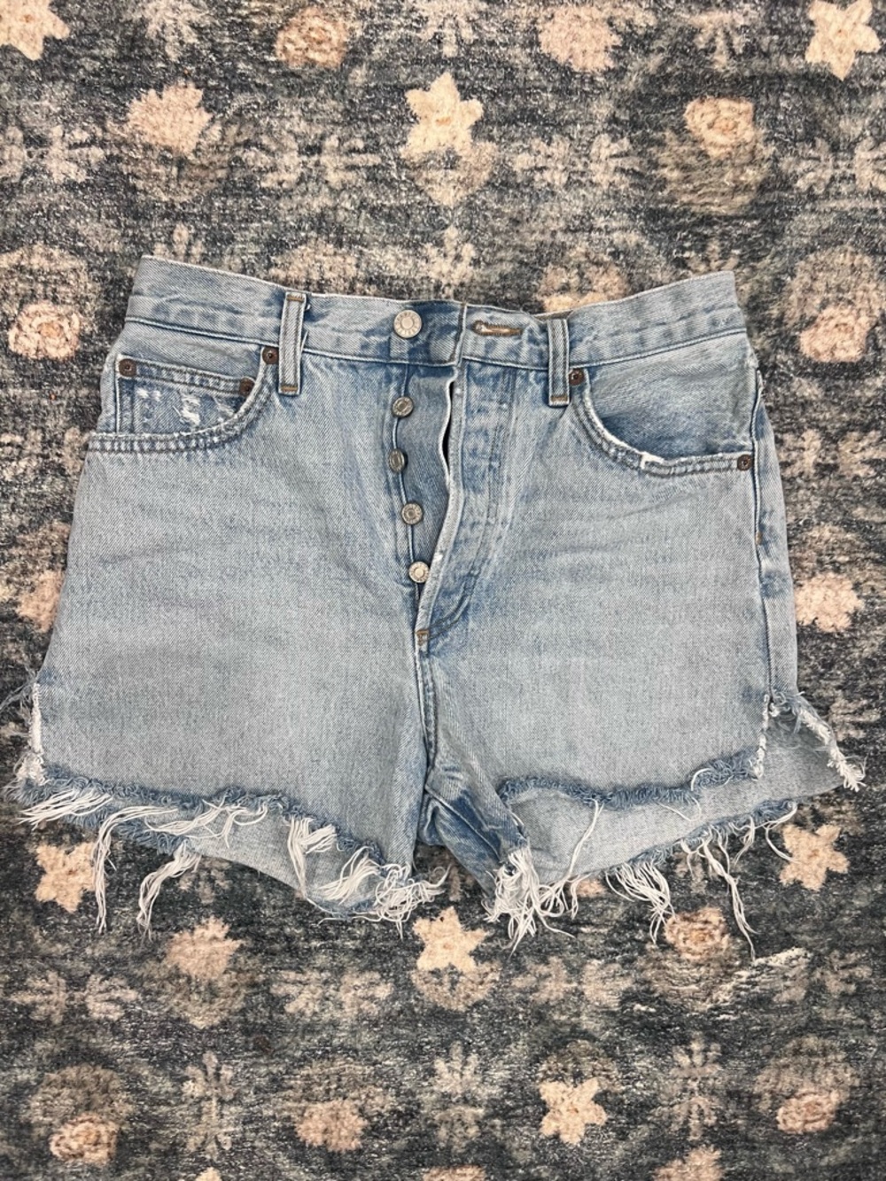Agolde Light Blue Distressed High-Rise Denim Shorts